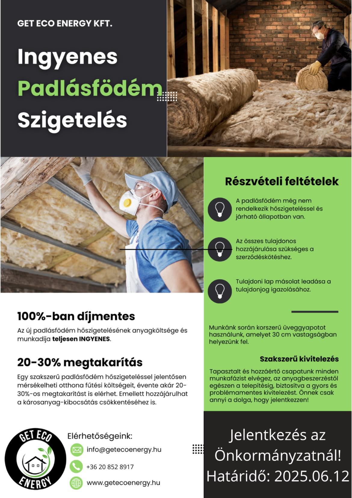 Tájékoztatás ingyenes padlásfödém szigetelésről